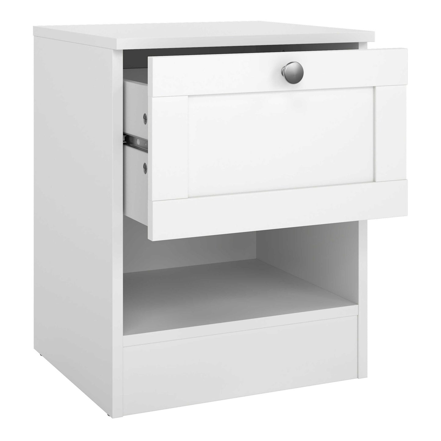Cherryfern White Wood Bedside Table 1 Frame Drawer 1 Open Shelf
