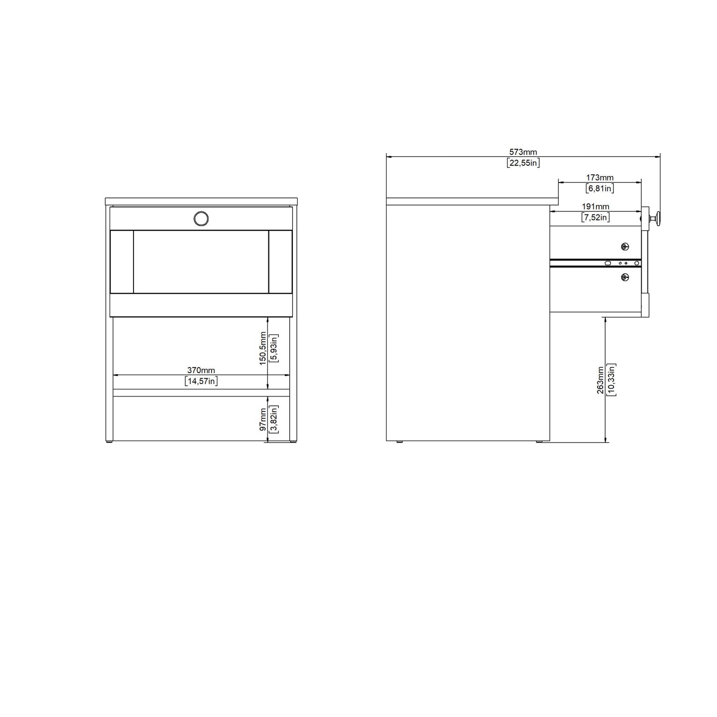 Cherryfern Natural Oak Wood Bedside Table 1 Frame Drawer 1 Open Shelf