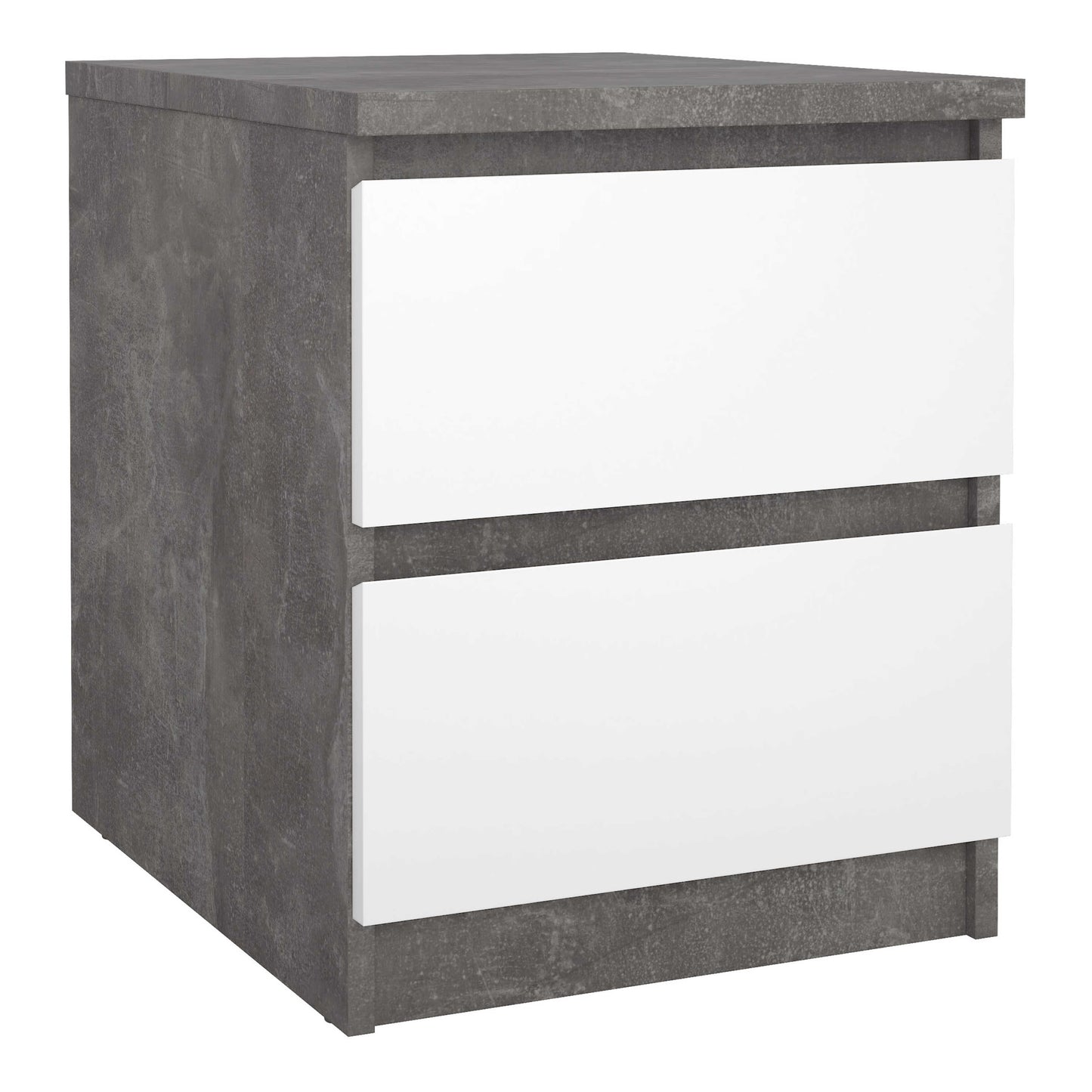 Budapest White and Concrete Effect Wood Bedside Table 2 Drawers