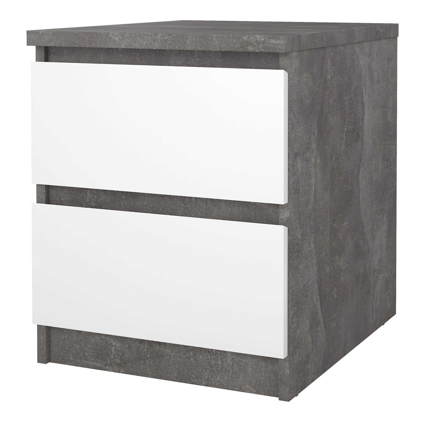 Budapest White and Concrete Effect Wood Bedside Table 2 Drawers