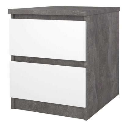 Budapest White and Concrete Effect Wood Bedside Table 2 Drawers