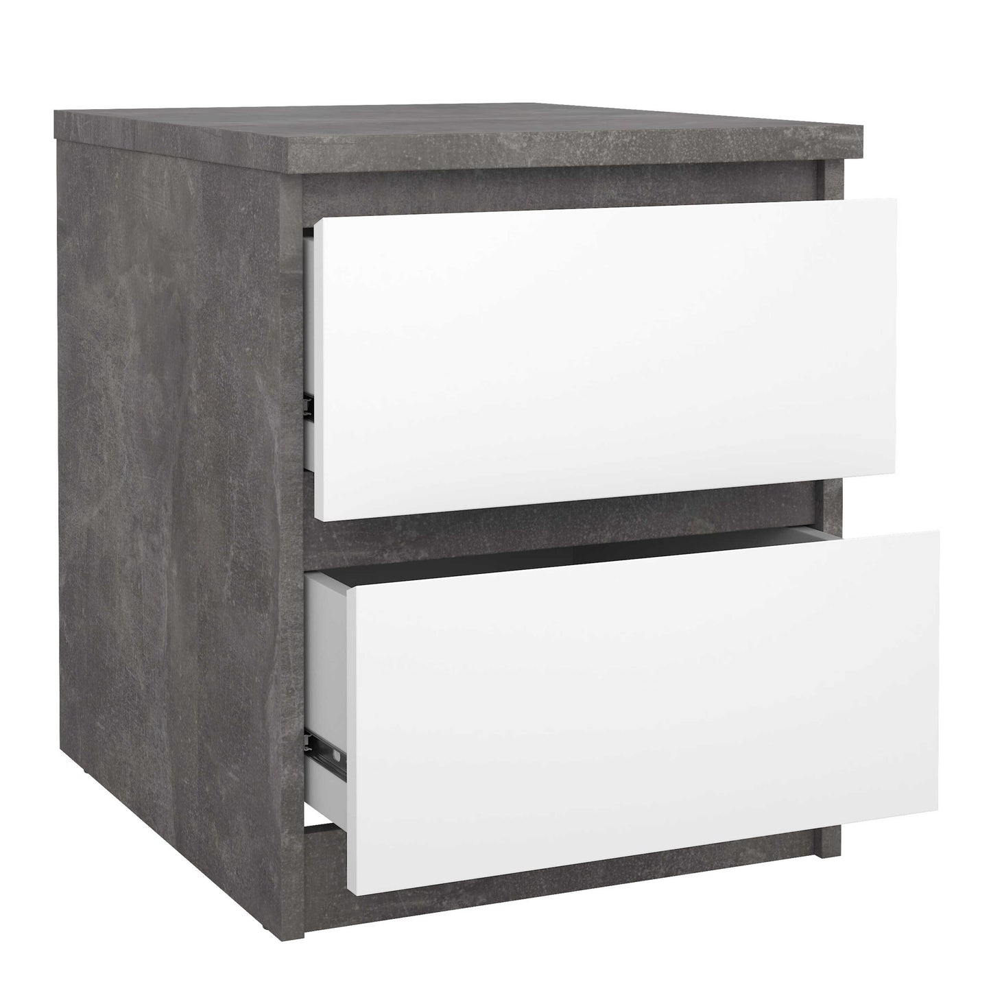 Budapest White and Concrete Effect Wood Bedside Table 2 Drawers