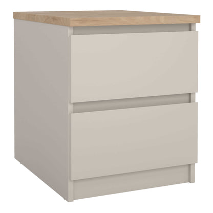 Budapest Cream and Natural Oak Effect Wood Bedside Table 2 Drawers