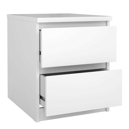 Budapest White Wood Bedside Table 2 Drawers