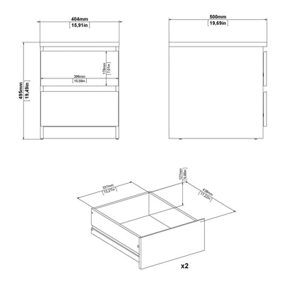 Budapest White Wood Bedside Table 2 Drawers