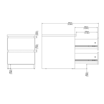 Budapest White Wood Bedside Table 2 Drawers