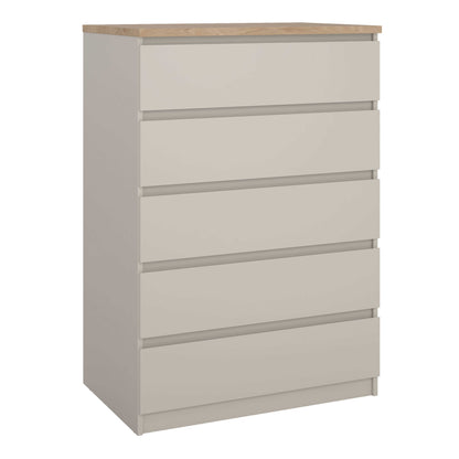 Budapest Cream and Natural Oak Effect Wood Chest 5 Drawers