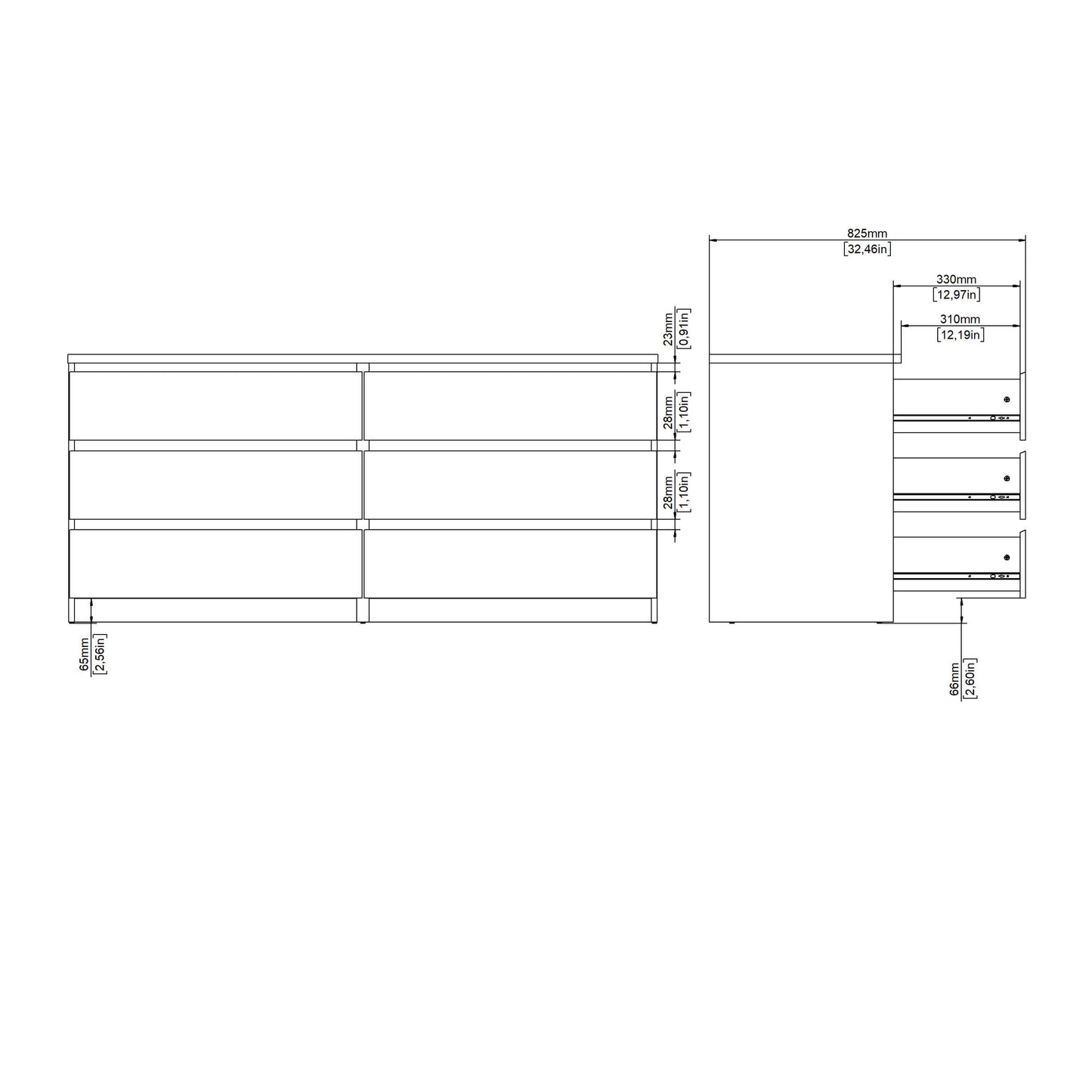 Budapest Cream and Natural Oak Effect Wide Chest 6 Drawers