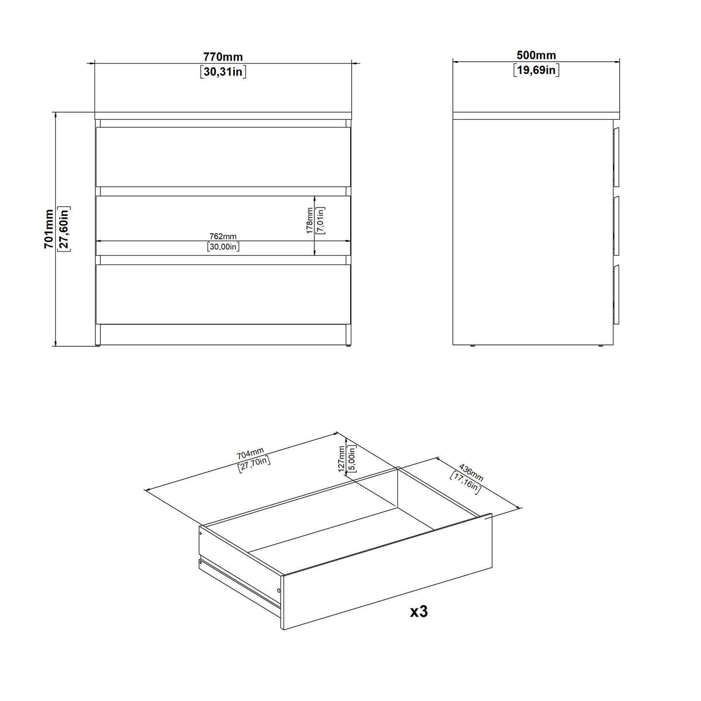 Budapest Cream and Natural Oak Effect Chest 3 drawers