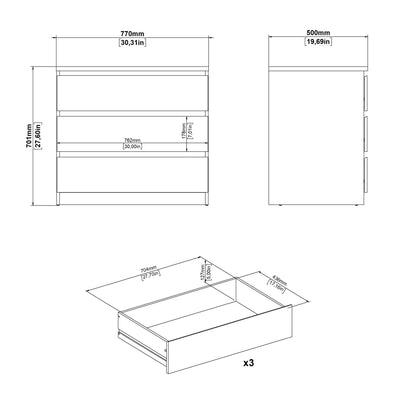 Budapest Cream and Natural Oak Effect Chest 3 drawers