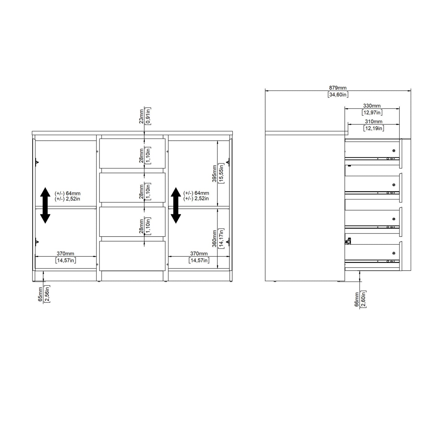 Budapest White Wooden Sideboard 2 Doors 4 Drawers
