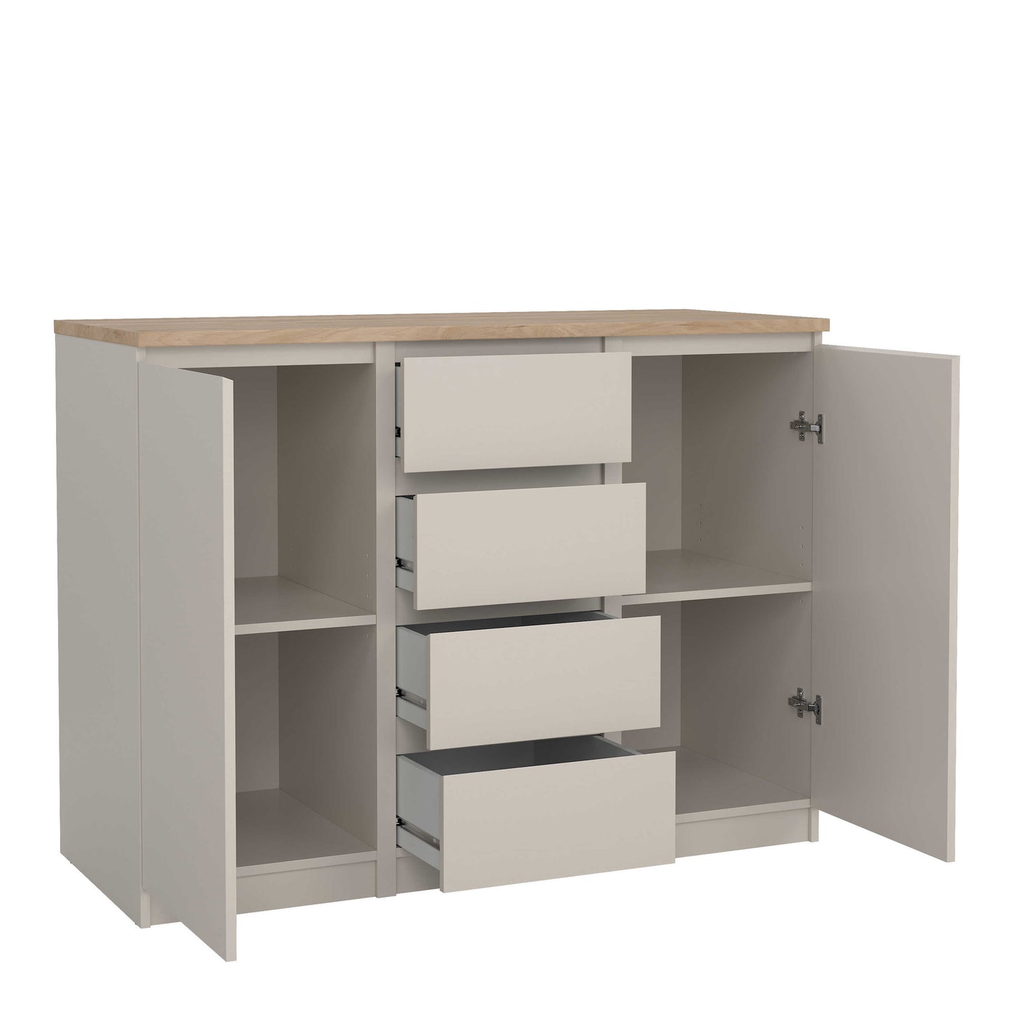 Budapest Cream and Natural Oak Effect Sideboard 2 Doors 4 Drawers