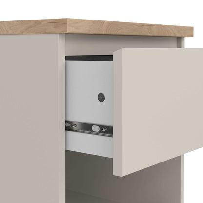 Budapest Crean and Natural Oak Effect Wooden Bedside Table 1 Drawer 1 Shelf