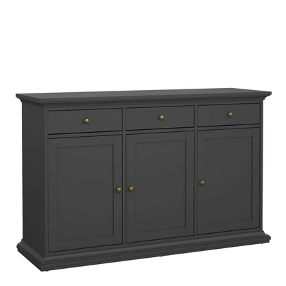 Osaka Farmhouse Dark Grey Wooden Sideboard 3 Doors 3 Drawers