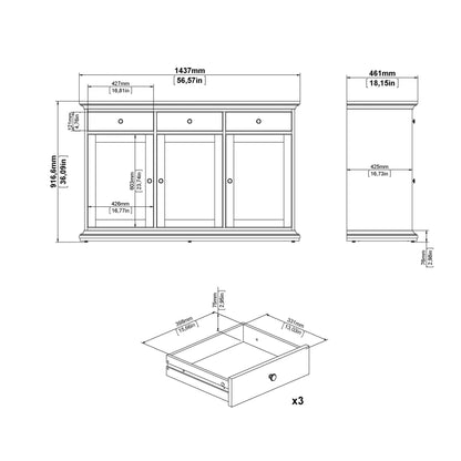 Osaka Farmhouse Dark Grey Wooden Sideboard 3 Doors 3 Drawers