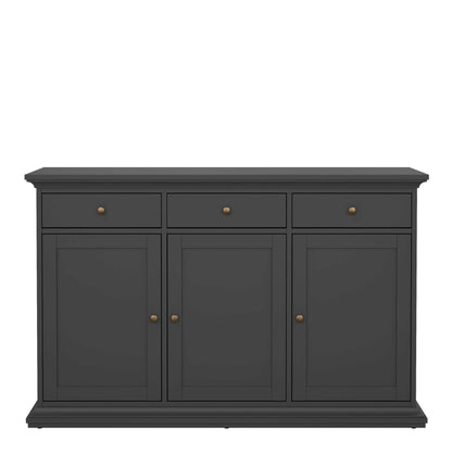 Osaka Farmhouse Dark Grey Wooden Sideboard 3 Doors 3 Drawers