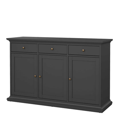 Osaka Farmhouse Dark Grey Wooden Sideboard 3 Doors 3 Drawers