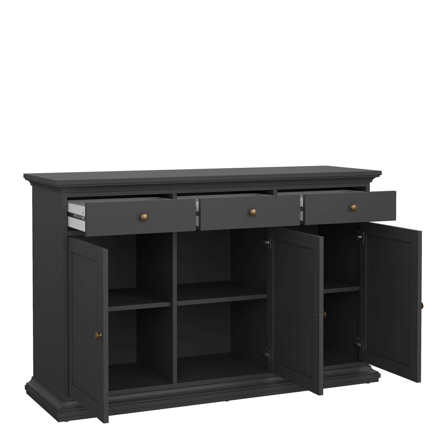 Osaka Farmhouse Dark Grey Wooden Sideboard 3 Doors 3 Drawers