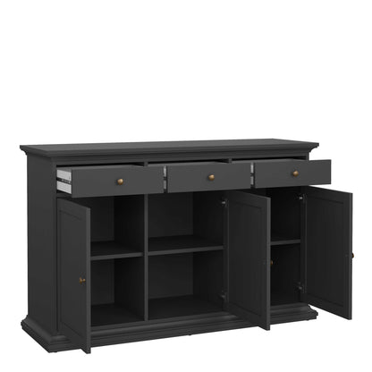 Osaka Farmhouse Dark Grey Wooden Sideboard 3 Doors 3 Drawers
