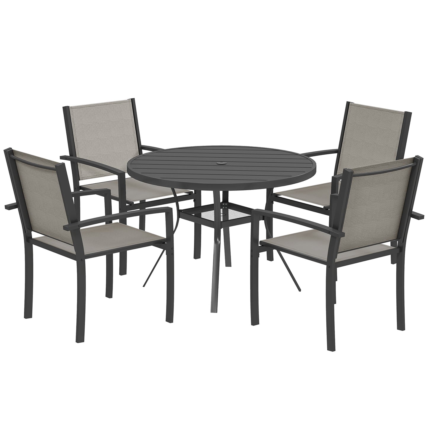 Rava 4 Seater Grey Mesh Outdoor Garden Dining Set with 4 Stackable Chairs