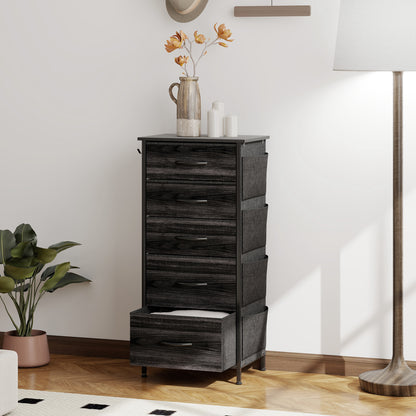 Koratti Fabric And Metal Black 5 Drawer Storage Chest