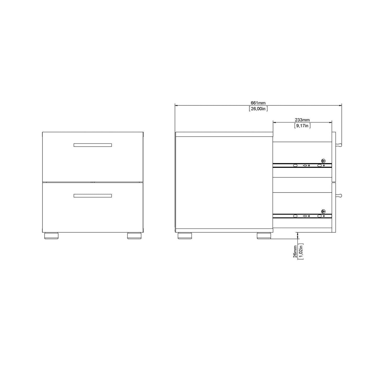 Daejeon White Wooden Bedside 2 Drawers