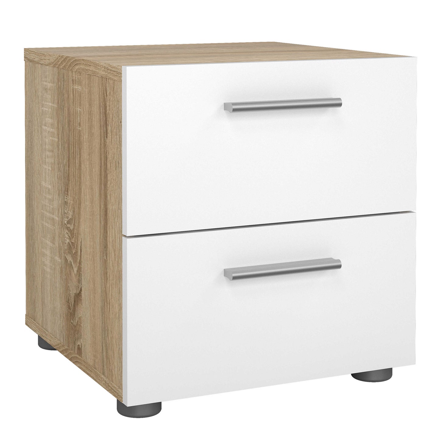 Daejeon White and Natural Oak Effect Wood Bedside Table 2 Drawers