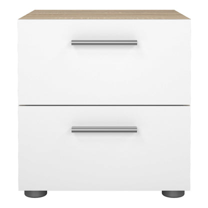 Daejeon White and Natural Oak Effect Wood Bedside Table 2 Drawers
