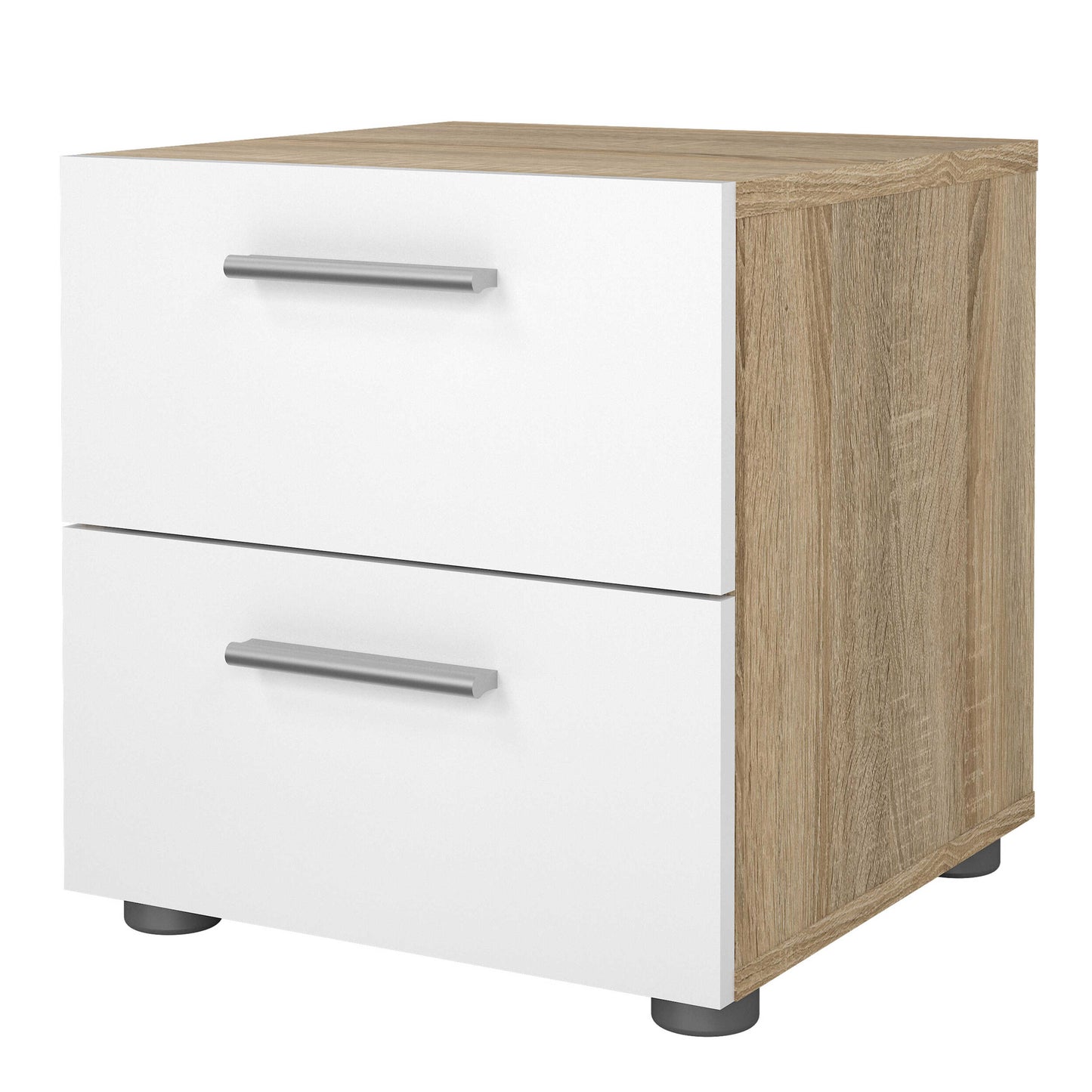 Daejeon White and Natural Oak Effect Wood Bedside Table 2 Drawers