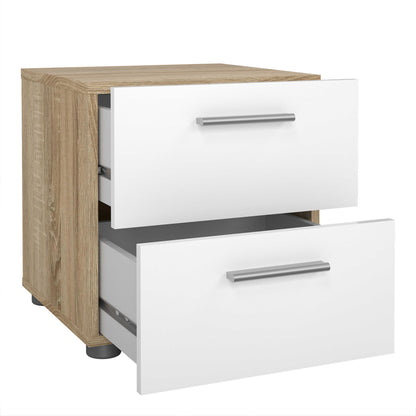 Daejeon White and Natural Oak Effect Wood Bedside Table 2 Drawers