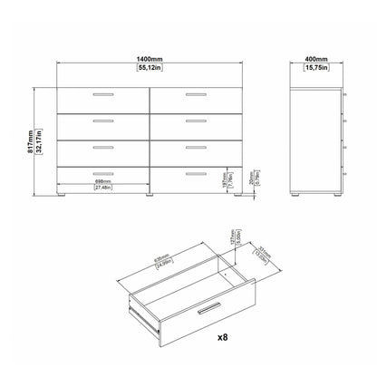 Daejeon Black Wooden Wide Chest 8 Drawers