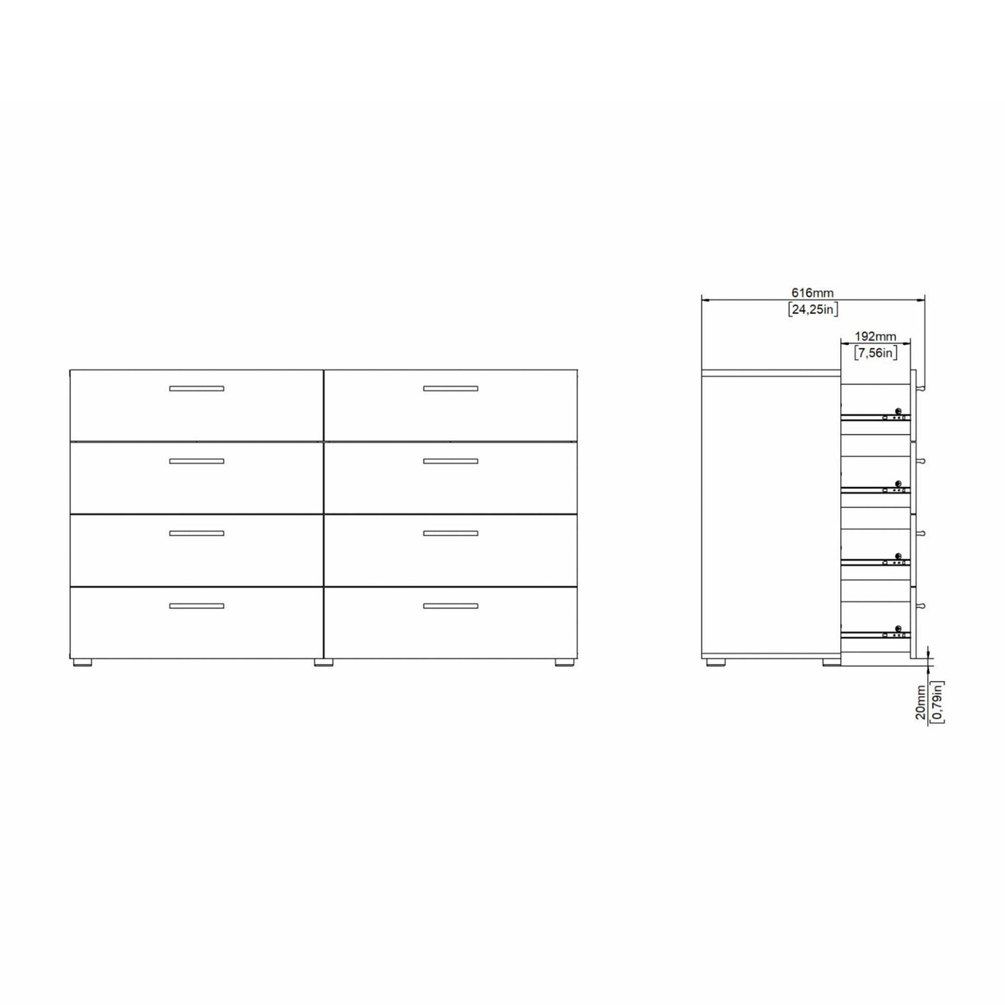 Daejeon Black Wooden Wide Chest 8 Drawers