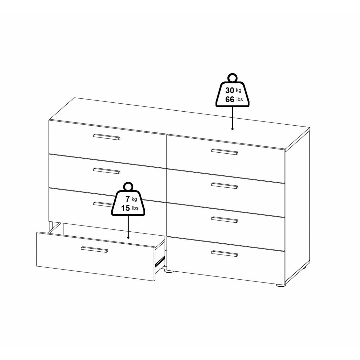 Daejeon Black Wooden Wide Chest 8 Drawers