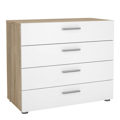 Daejeon White and Natural Oak Effect Wood Chest of 4 Drawers