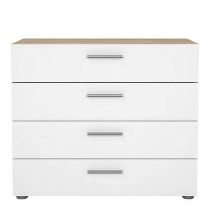 Daejeon White and Natural Oak Effect Wood Chest of 4 Drawers
