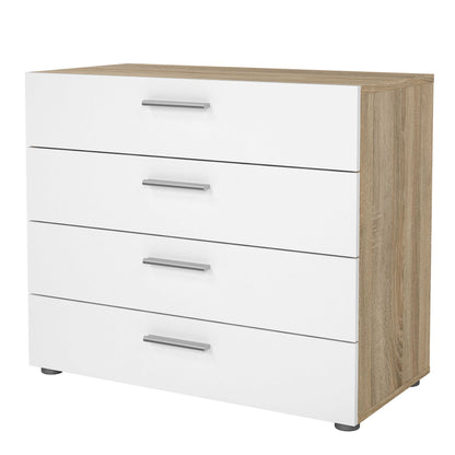 Daejeon White and Natural Oak Effect Wood Chest of 4 Drawers