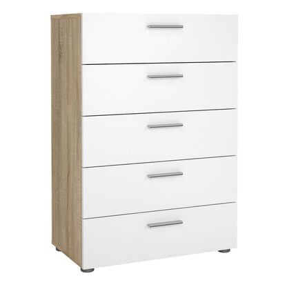 Daejeon White and Natural Oak Effect Wood Chest 5 Drawers