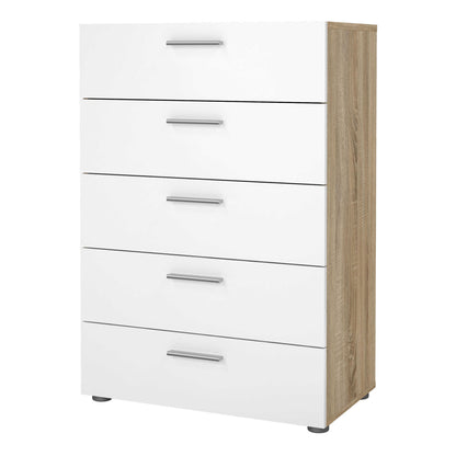 Daejeon White and Natural Oak Effect Wood Chest 5 Drawers