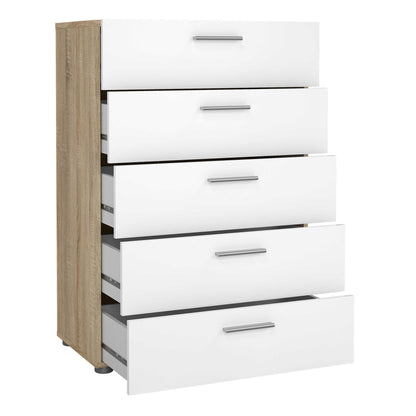 Daejeon White and Natural Oak Effect Wood Chest 5 Drawers