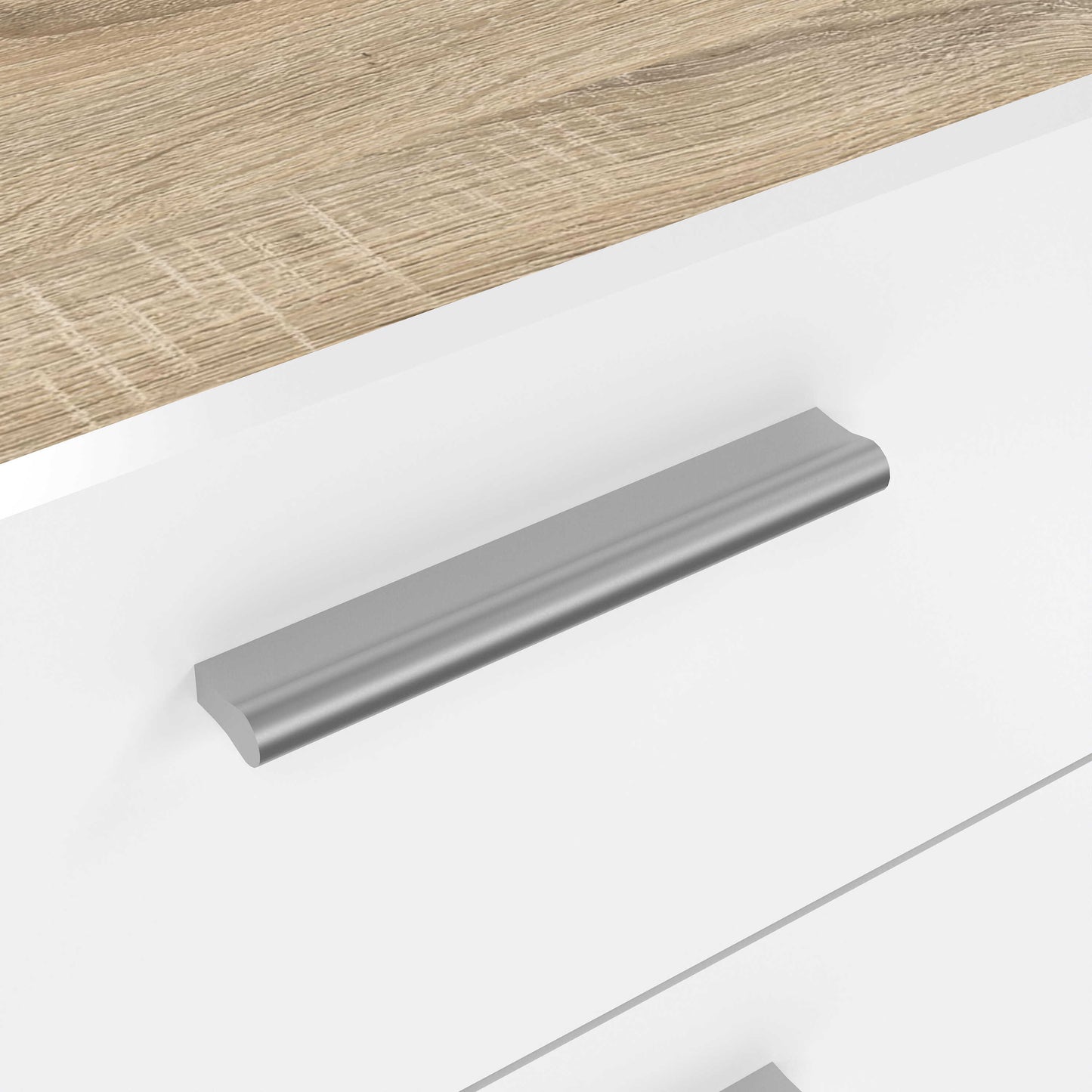 Daejeon White and Natural Oak Effect Wood Chest 5 Drawers