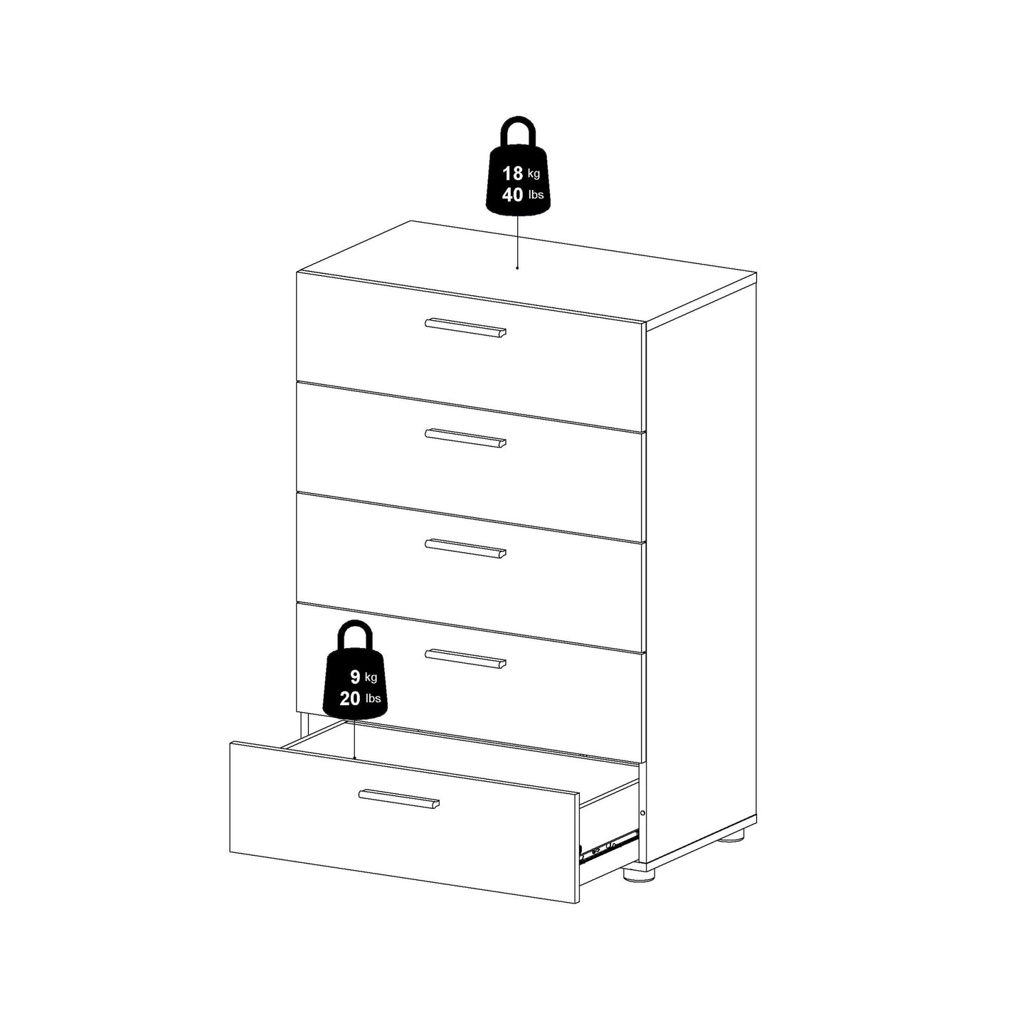 Daejeon Black Wooden Chest 5 Drawers