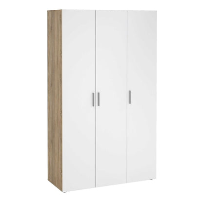 Daejeon White and Natural Oak Effect Wooden Wardrobe 3 Doors