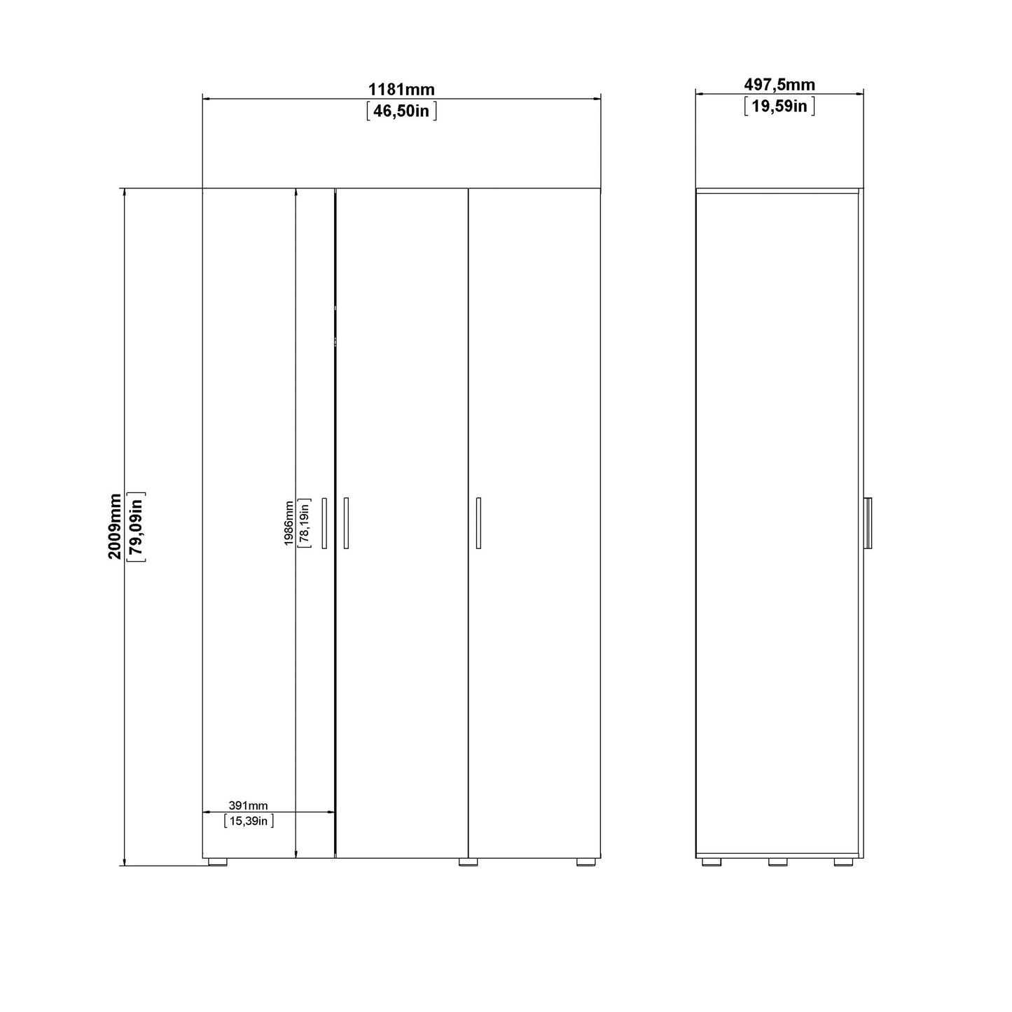 Daejeon White and Natural Oak Effect Wooden Wardrobe 3 Doors