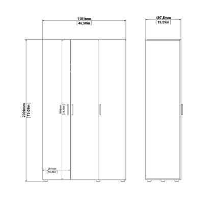Daejeon White and Natural Oak Effect Wooden Wardrobe 3 Doors