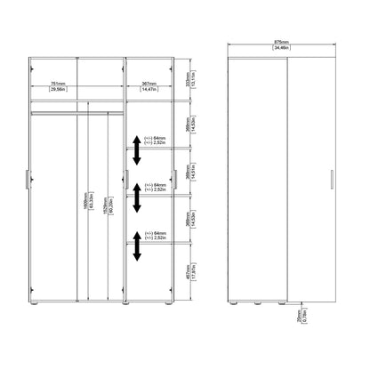 Daejeon Black Wooden Wardrobe 3 Doors