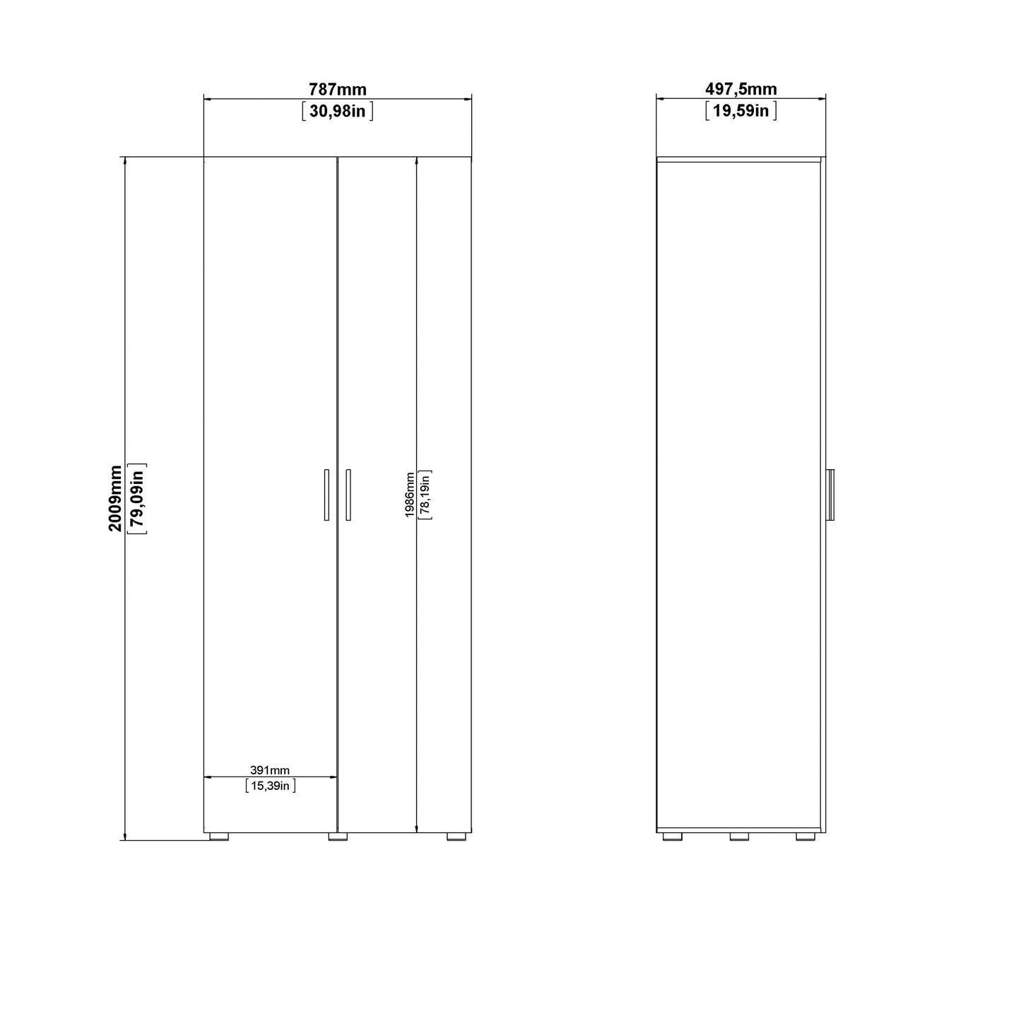 Wilde Natural Oak Wood Effect and White Gloss Wardrobe 2 Doors