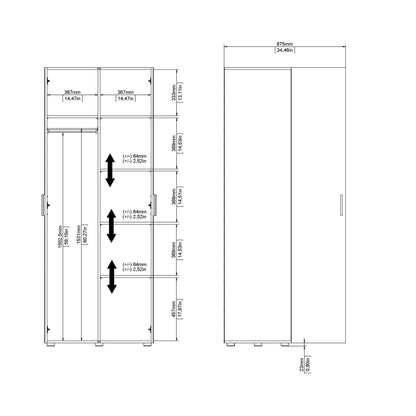 Wilde Natural Oak Wood Effect and White Gloss Wardrobe 2 Doors