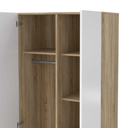 Wilde Natural Oak Wood Effect and White Gloss Wardrobe 2 Doors