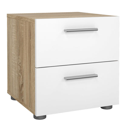 Wilde Oak and White Gloss Bedroom Furniture Set - Bedside Table 2 Drawers + Chest of 4 Drawers + Wardrobe 2 Doors
