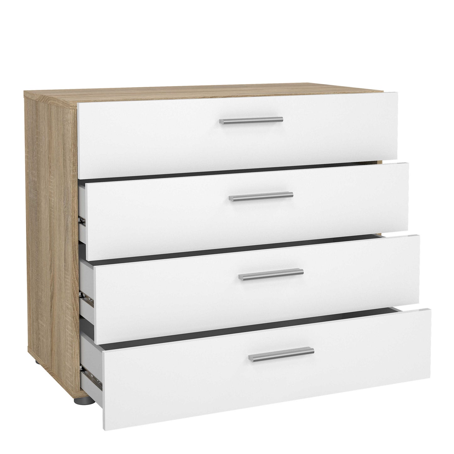 Wilde Oak and White Gloss Bedroom Furniture Set - Bedside Table 2 Drawers + Chest of 4 Drawers + Wardrobe 2 Doors